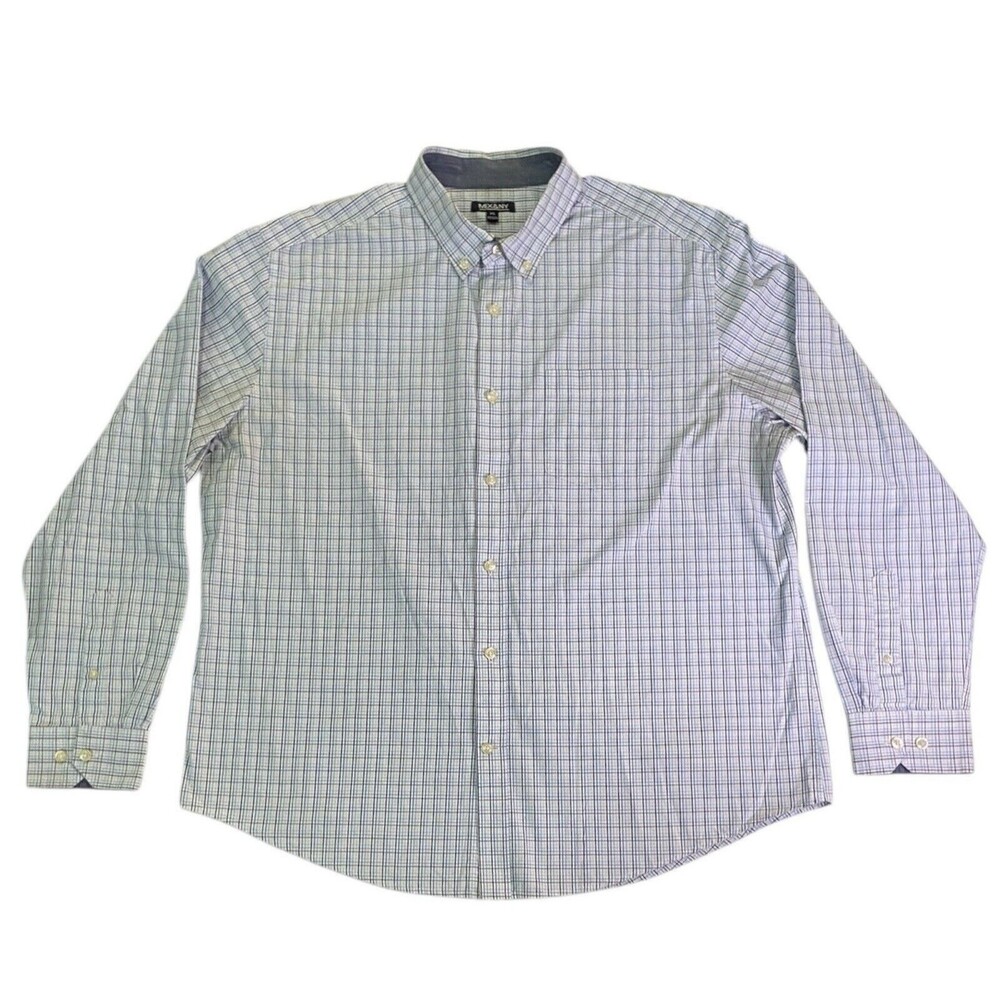 Mix & NY Men’s XL Button Down Shirt Blue & White Plaid Check | 100% Cotton